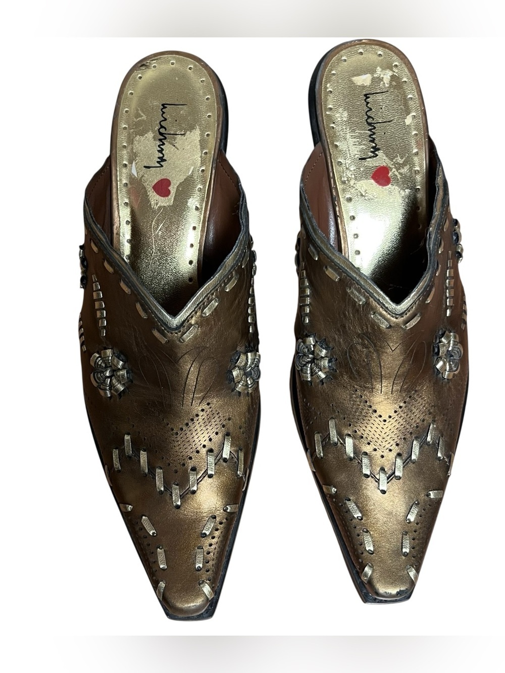 Vintage Luichiny Gold Bronze Embellished Cowboy Western Mules Slip Ons Size 7 - Picture 5 of 11